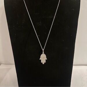 NEW Diamonique Silver Hamsa Diamond Pendant Necklace